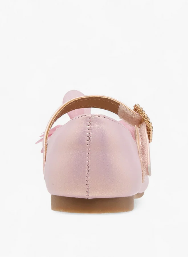 JUNIORS Girls Bow Accent Ballerina Shoes with Hook and Loop Closure