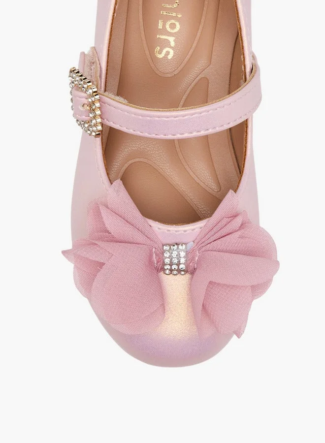 JUNIORS Girls Bow Accent Ballerina Shoes with Hook and Loop Closure