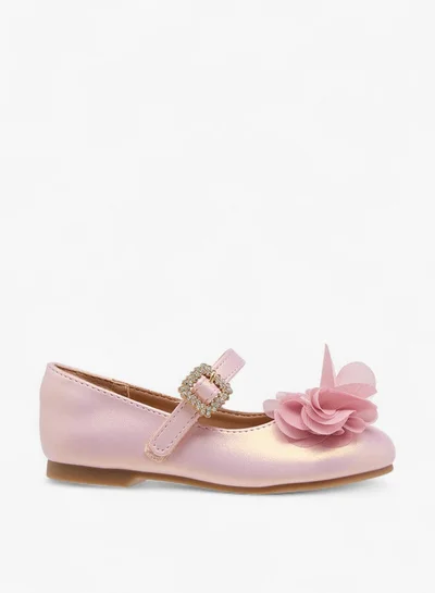 JUNIORS Girls Bow Accent Ballerina Shoes with Hook and Loop Closure