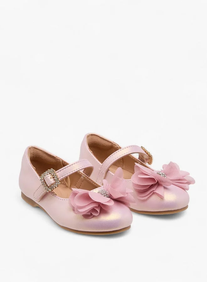 JUNIORS Girls Bow Accent Ballerina Shoes with Hook and Loop Closure