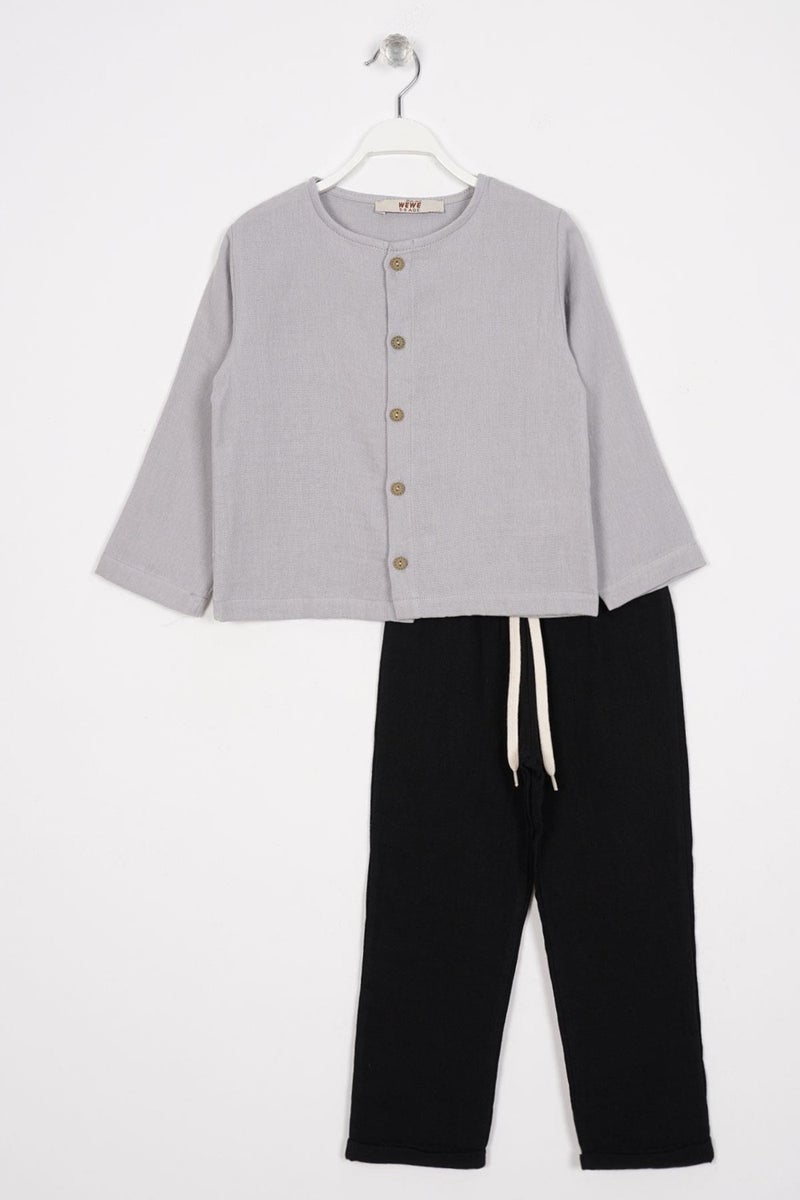 Zepkids Shirted Gray Black Color Boy Trouser Set  - Image 1