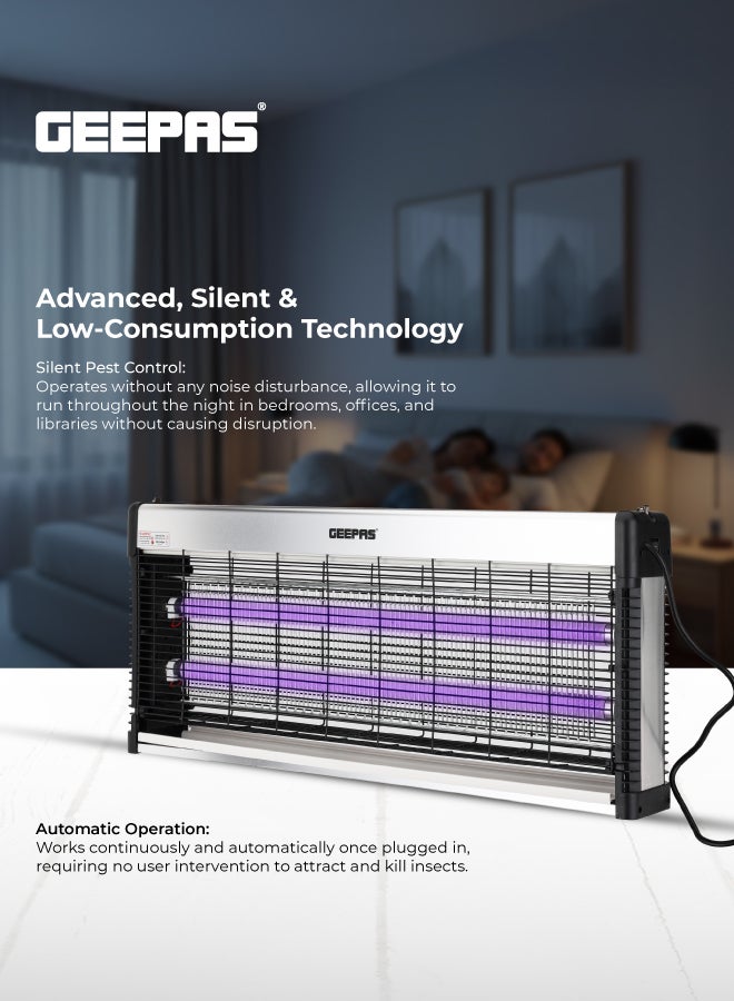 GEEPAS Electric Automatic Pest Bug Killer With 2X20 W Ultra Violet Tubes No Poisonous Vapor No Smell And No Pollution Advanced Technology Low Power Consumption Suitable For Home Silver - Image 2