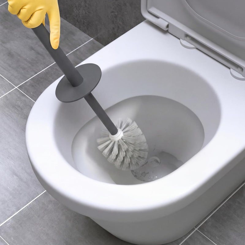 Topsky Toilet Brush & Holder Set, 2-Piece Plastic Round Bucket Brush with 2 Replacement Brush Heads,Bathroom Durable Toilet Brushes (Grey) - Image 5