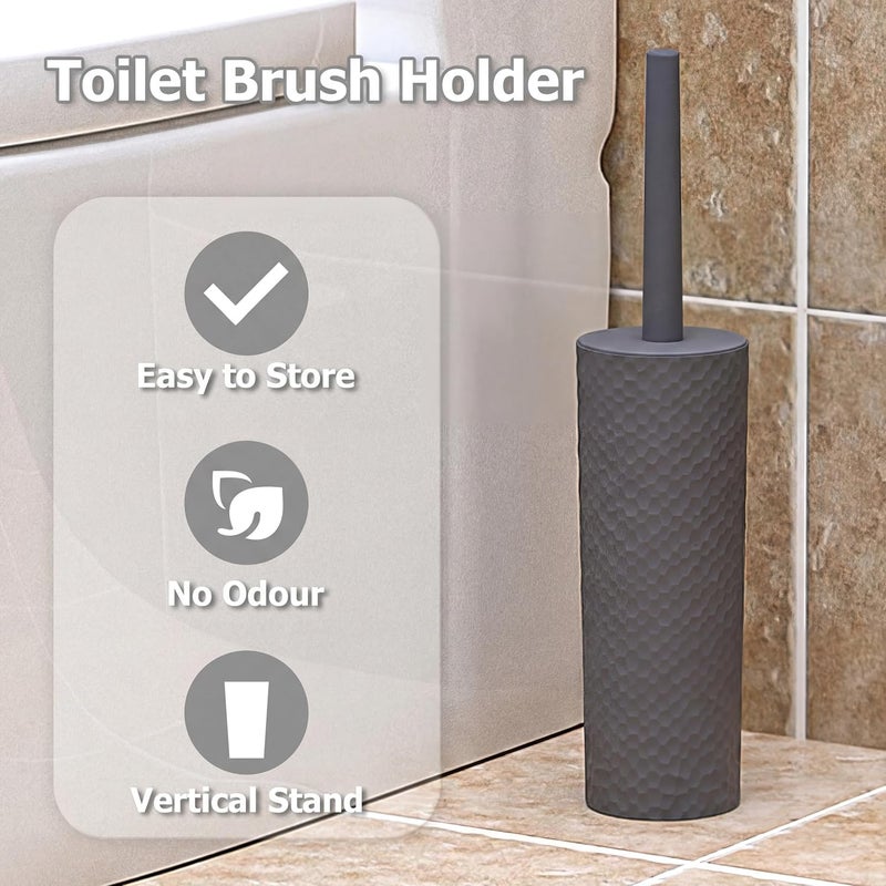 Topsky Toilet Brush & Holder Set, 2-Piece Plastic Round Bucket Brush with 2 Replacement Brush Heads,Bathroom Durable Toilet Brushes (Grey) - Image 4