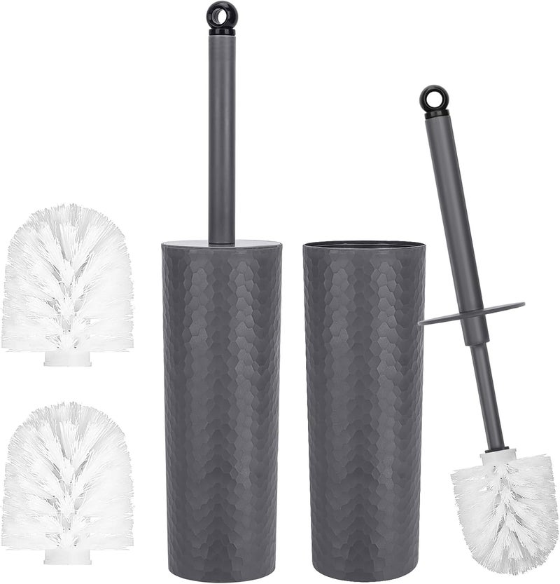 Topsky Toilet Brush & Holder Set, 2-Piece Plastic Round Bucket Brush with 2 Replacement Brush Heads,Bathroom Durable Toilet Brushes (Grey) - Image 1