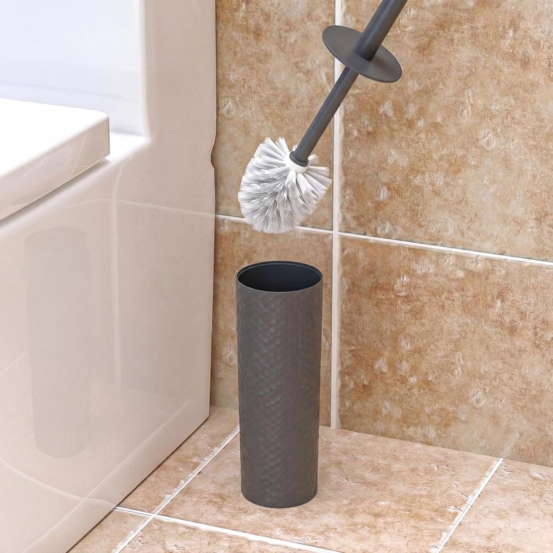 Topsky Toilet Brush & Holder Set, 2-Piece Plastic Round Bucket Brush with 2 Replacement Brush Heads,Bathroom Durable Toilet Brushes (Grey) - Image 3