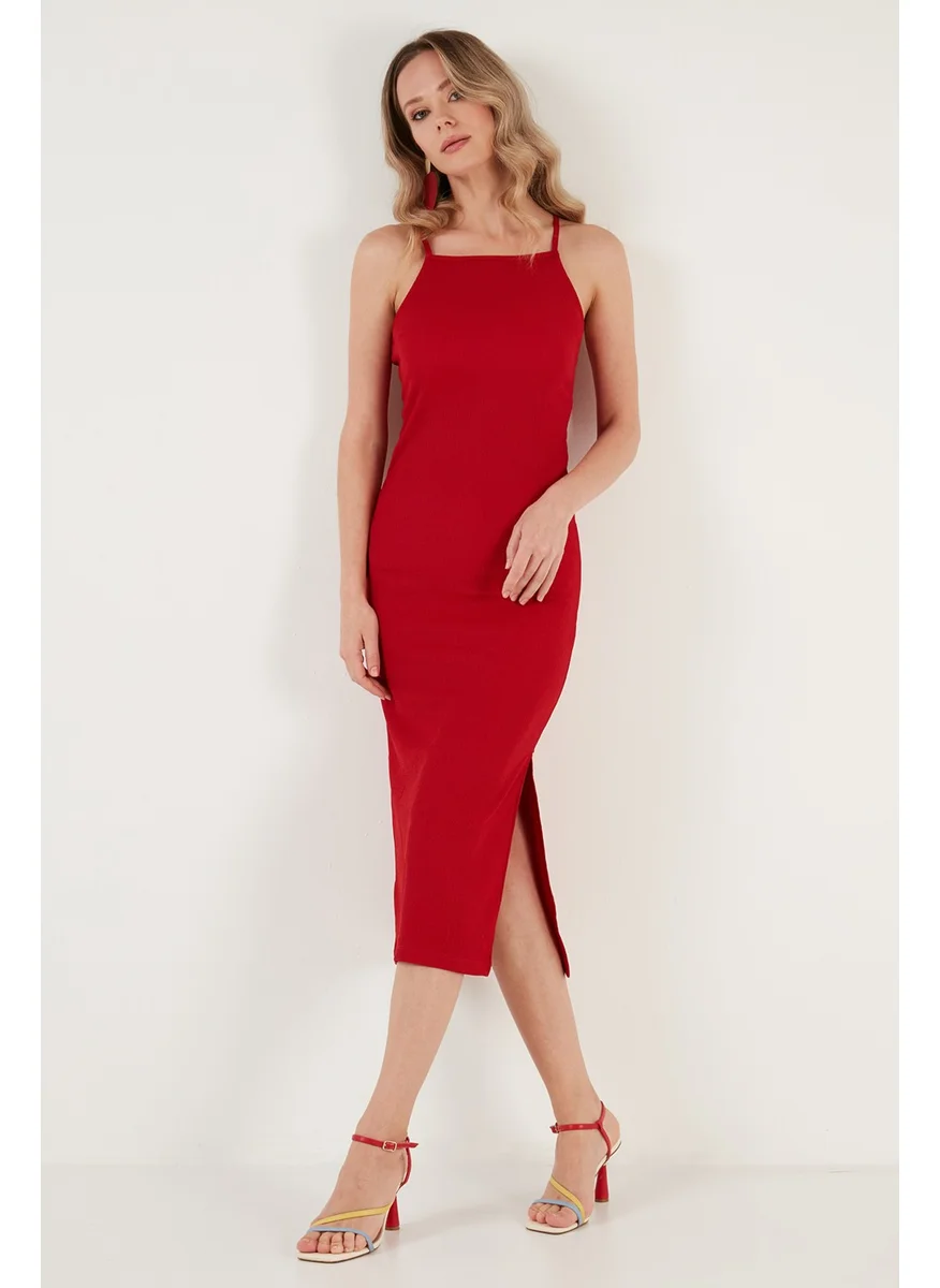 Lela Rope Strap Fitted - Fitted Slit Midi Dress Women's Dress 5865573