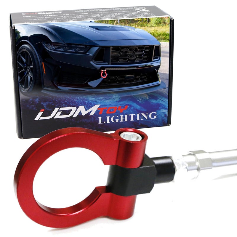 iJDMTOY Sports Red Aesthetic Track Racing Style Tow Hook Ring Compatible with 2024up Ford Mustang Dark Horse ONLY Made of Lightweight Aluminum