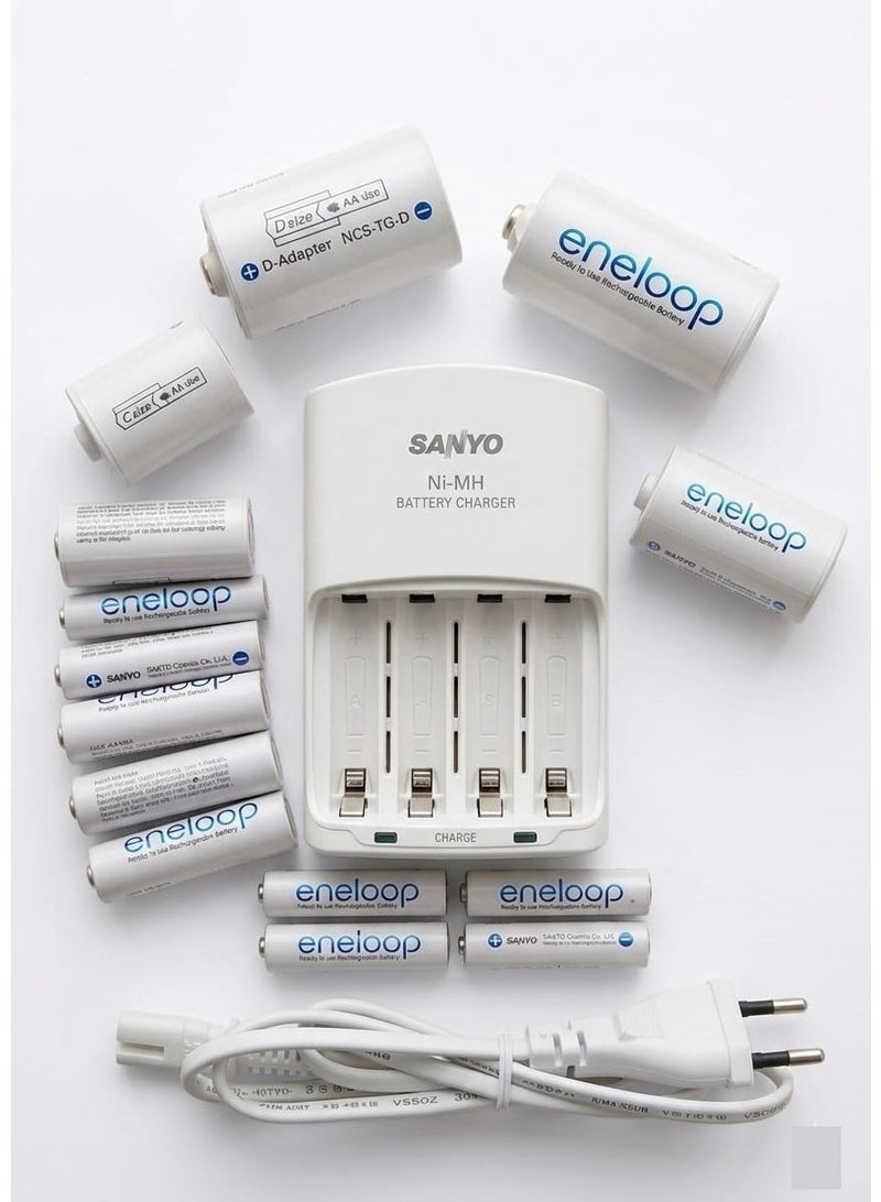 SANYO Enelop Rechargeable Nickel-Metal Hydride Battery Kit, Family Pack - White - Image 1