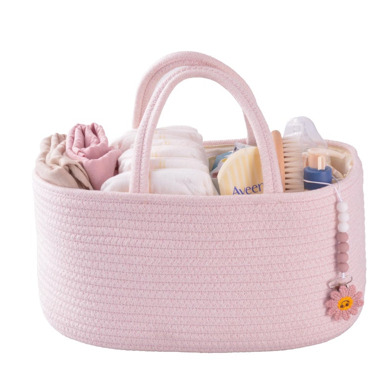 XUANGUO Baby Diaper Caddy Organizer for Girl Boy Rope Nursery Storage Bin Basket Portable Holder Tote Bag for Changing Table Car Travel Baby Shower Gifts Newborn Essentials Registry Must Have Items Pink 