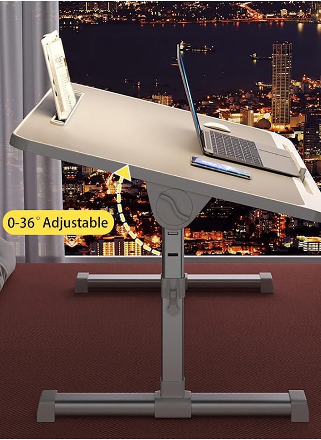 Generic - Foldable Laptop Desk Adjustable Laptop Table with Drawer Portable Lazy Table Folding Bed Tray for Working Reading Studing Eating - Image 1