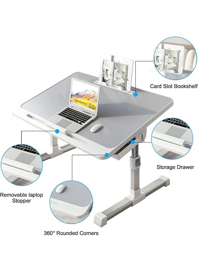 Generic - Foldable Laptop Desk Adjustable Laptop Table with Drawer Portable Lazy Table Folding Bed Tray for Working Reading Studing Eating - Image 1