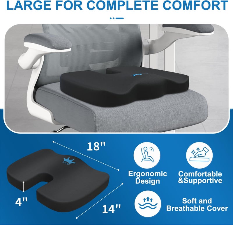 QUTOOL Seat Cushion for Office Chair & Car - Memory Foam Coccyx Support Pillow with Non-Slip Cover, Sciatica & Lower Back Pain Relief,Ergonomic Seat Pad for Long Drives (Medium Firm-Black) - Image 3