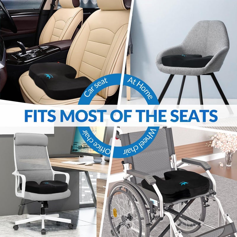 QUTOOL Seat Cushion for Office Chair & Car - Memory Foam Coccyx Support Pillow with Non-Slip Cover, Sciatica & Lower Back Pain Relief,Ergonomic Seat Pad for Long Drives (Medium Firm-Black) - Image 4