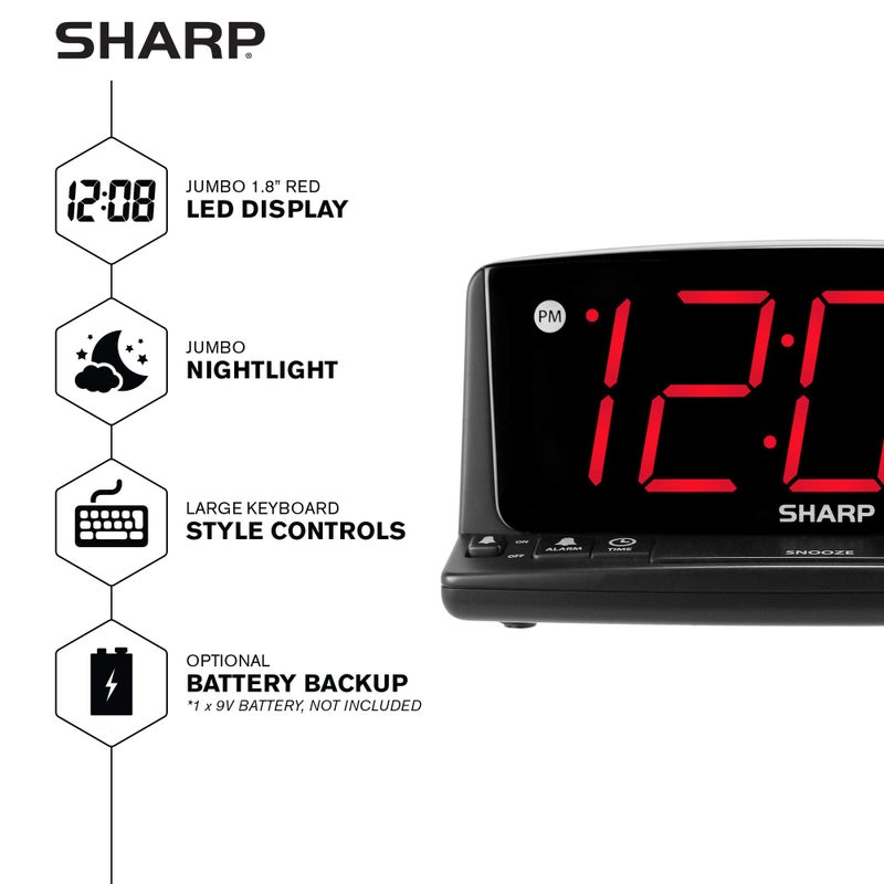 Sharp LED Digital Alarm Clock â€“ Simple Operation - Easy to See Large Numbers, Built in Night Light, Loud Beep Alarm with Snooze, Bright Big Red Digit Display - Image 2