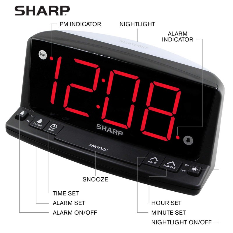 Sharp LED Digital Alarm Clock â€“ Simple Operation - Easy to See Large Numbers, Built in Night Light, Loud Beep Alarm with Snooze, Bright Big Red Digit Display - Image 4