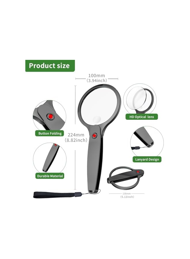 10X 30X Magnifying Glass for Reading, Upgraded Handheld Magnifier with 3.9 inch Anti-Glare Lens, Foldable Handle for Close Work, Seniors Reading, Kids Nature Exploration, Hobby Observation - Image 2