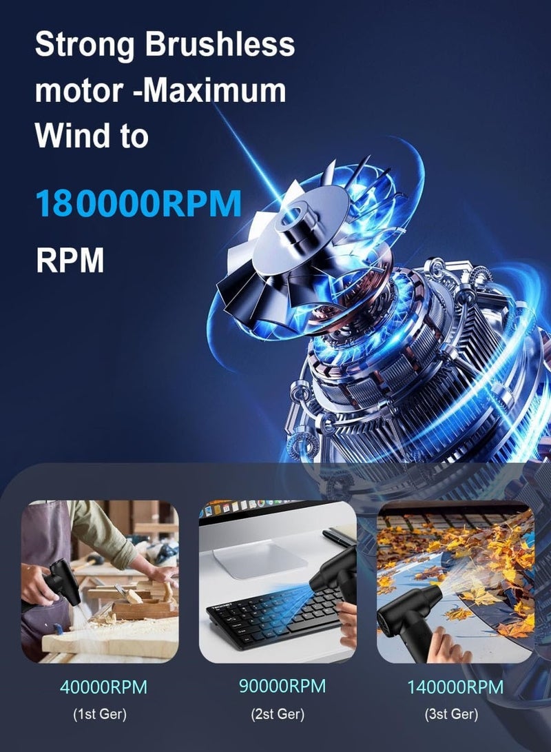 تشانجلي منفاخ هواء كهربائي 3 في 1، منفاخ هواء، منفاخ هواء مضغوط متعدد الاستخدامات، منفاخ هواء مضغوط بسرعة 180000 دورة في الدقيقة، منفاخ جاف قابل لإعادة الاستخدام مع 3 سرعات قابلة للتعديل للكمبيوتر ولوحة المفاتيح، للاستخدام في الهواء الطلق، السيارة، المنزل - Image 3