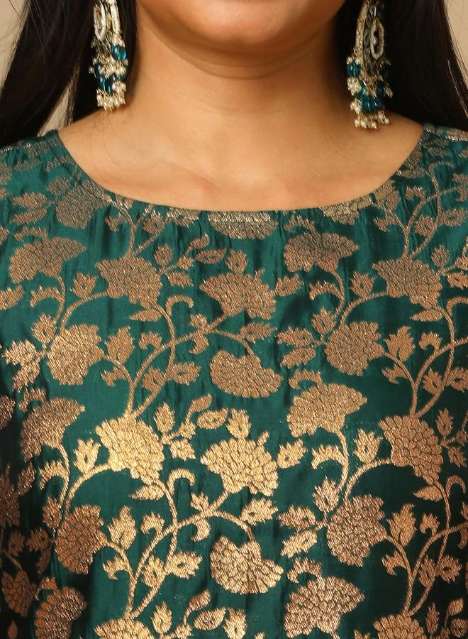 Globus  Green Round Neck Floral Print Straight Kurta and Elasticated Pants Set for Women | Best Price UAE
