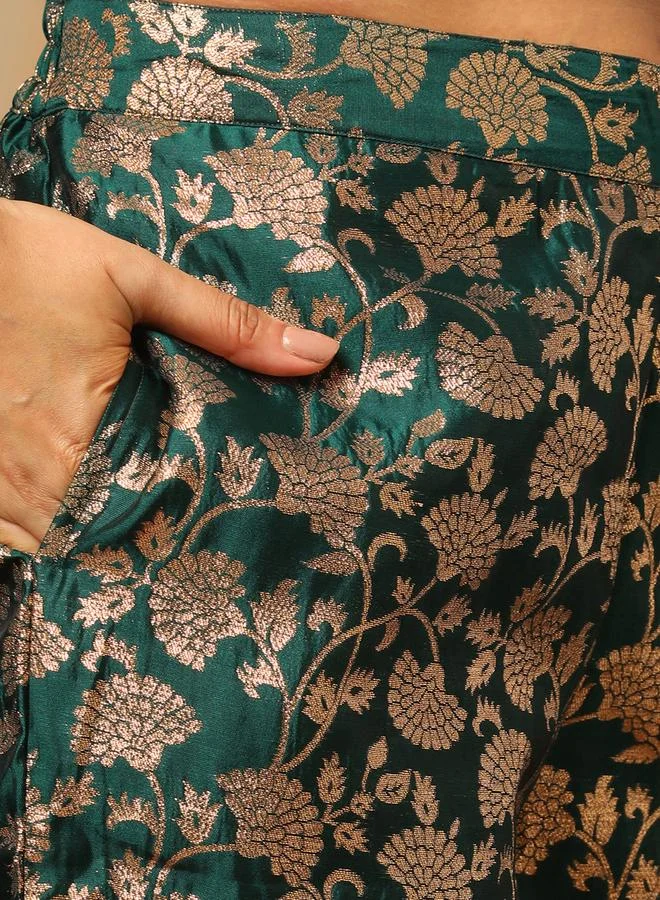 Globus  Green Round Neck Floral Print Straight Kurta and Elasticated Pants Set for Women | Best Price UAE