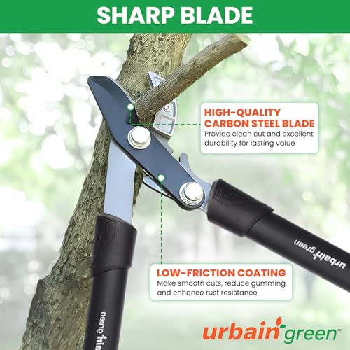 Urbain Green 30" Gardening Gear Anvil Lopper with 40mm Cutting Capacity, Carbon Blade with Teflon Coating, Steel Handles with Tpr Grip – Professional Garden Pruner & Tree Trimmer by Sharpex (Black) - Image 4