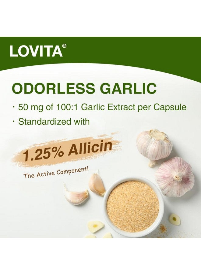Lovita Odorless Garlic Extract | 50 mg, 100:1 High Concentrate | 1.25% Allicin | Gluten-Free | Support Immune & Cardiovascular Health | 60 Vegan Capsules (Pack of 3) - Image 2