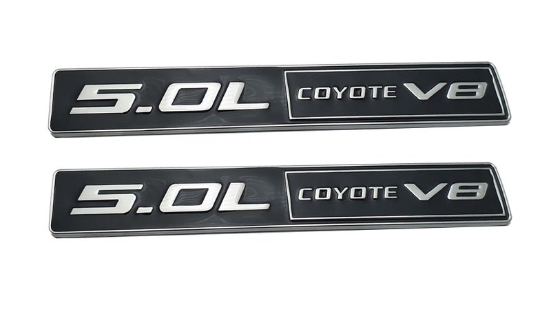 2pcs 50L Coyote v8 Emblems 3D Engine Trunk Badge Decals Stickers Compatible for car Black and White