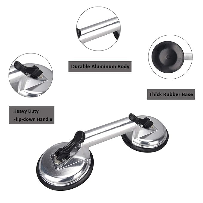 WENGTY HeavyDuty Aluminium Double Claw Suction Cup Lifter Carrying and Moving Sucker Tool Lifting for Big Glass Marbal Granite Stone Tiles Working Helping Lever Tool Handle - Image 2