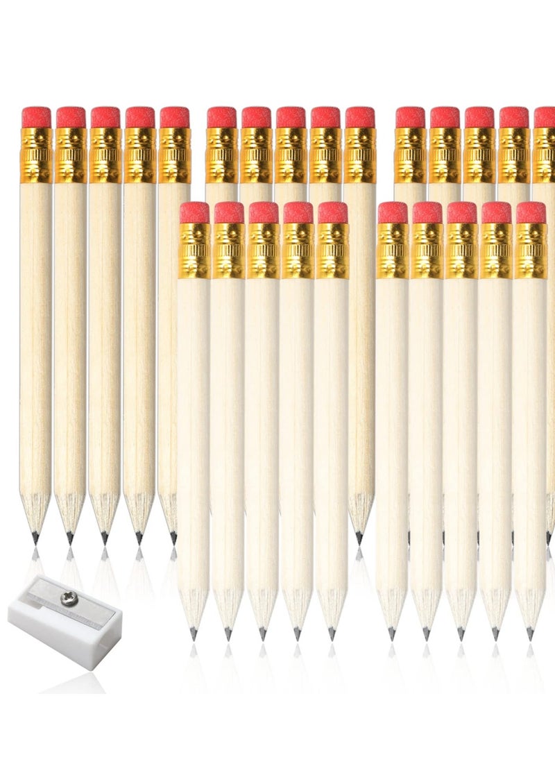Generic Half Pencils with Rubber 10cm Short Baby Signature Pen 4 Inch Wooden Mini Writing Pen Small Pencils with Eraser for Kids Bridal Wedding School Office Classroom Diary 25pcs with a Pencil Sharpener  - Image 1