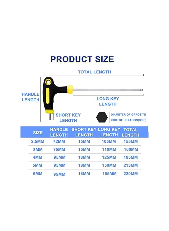 vesus Pieces Hex Allen Key Wrench, 2.5-6mm T-Handle Metric Bike Hex Key with Ball End Screwdriver Hand Tool for Bike Pedal Handlebar Disc Brake Mount Repair - Image 3