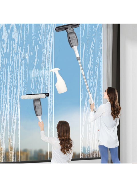 2-in-1 Electric Window Vacuum Squeegee with Extension Pole, Spray Bottle, USB Charge Cable, Extendable Cordless Window Cleaner for Efficiently Wiping and Vacuuming Windows, Mirrors, Shower Glass, Tiles and Countertops