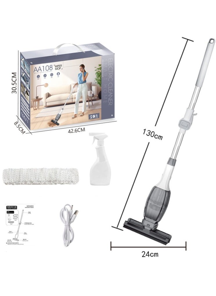 2-in-1 Electric Window Vacuum Squeegee with Extension Pole, Spray Bottle, USB Charge Cable, Extendable Cordless Window Cleaner for Efficiently Wiping and Vacuuming Windows, Mirrors, Shower Glass, Tiles and Countertops