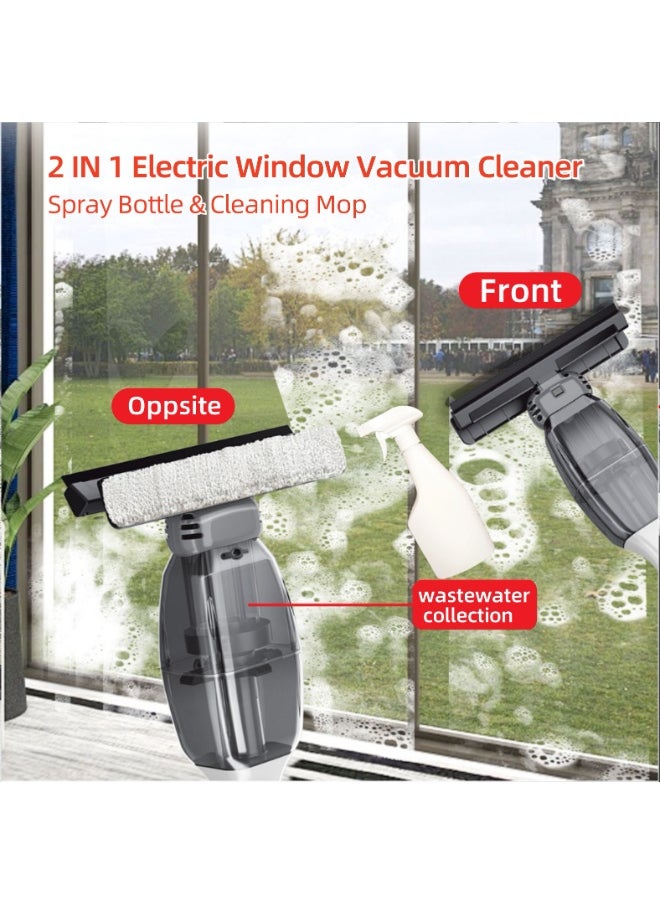 2-in-1 Electric Window Vacuum Squeegee with Extension Pole, Spray Bottle, USB Charge Cable, Extendable Cordless Window Cleaner for Efficiently Wiping and Vacuuming Windows, Mirrors, Shower Glass, Tiles and Countertops