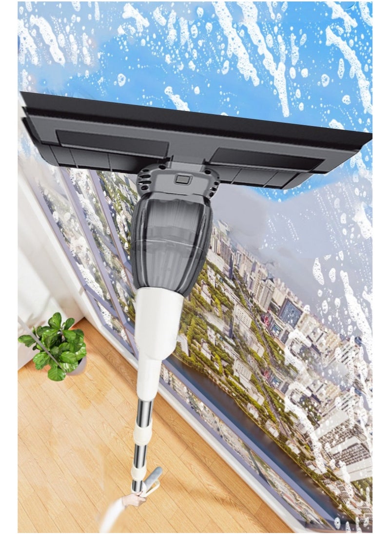 2-in-1 Electric Window Vacuum Squeegee with Extension Pole, Spray Bottle, USB Charge Cable, Extendable Cordless Window Cleaner for Efficiently Wiping and Vacuuming Windows, Mirrors, Shower Glass, Tiles and Countertops