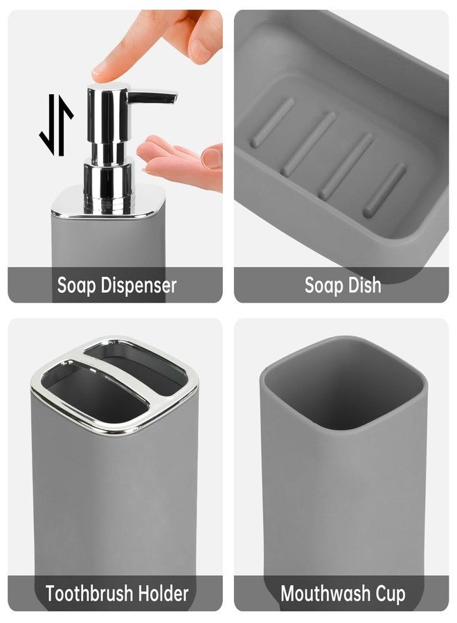 RRM 4 Piece Bathroom Accessories Set, Grey Boho Bathroom Decor, Bathroom Sets Complete, Soap Dispenser, Toothbrush Holder, Mousewash Cup and Soap Dish, Bathroom Sink Set for Modern Home Décor - Image 3