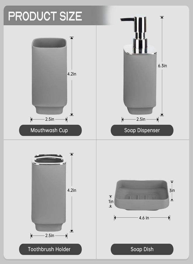 RRM 4 Piece Bathroom Accessories Set, Grey Boho Bathroom Decor, Bathroom Sets Complete, Soap Dispenser, Toothbrush Holder, Mousewash Cup and Soap Dish, Bathroom Sink Set for Modern Home Décor - Image 2
