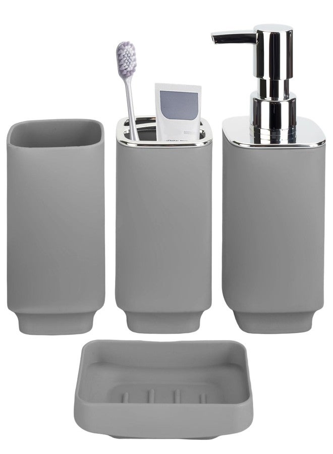RRM 4 Piece Bathroom Accessories Set, Grey Boho Bathroom Decor, Bathroom Sets Complete, Soap Dispenser, Toothbrush Holder, Mousewash Cup and Soap Dish, Bathroom Sink Set for Modern Home Décor - Image 1