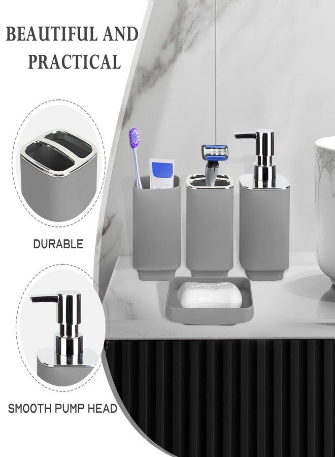 RRM 4 Piece Bathroom Accessories Set, Grey Boho Bathroom Decor, Bathroom Sets Complete, Soap Dispenser, Toothbrush Holder, Mousewash Cup and Soap Dish, Bathroom Sink Set for Modern Home Décor - Image 4