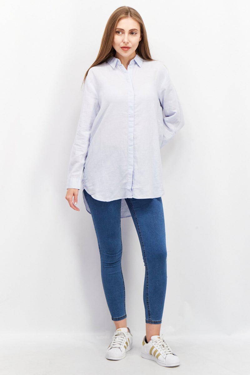 ESPRIT Women Spread Collar Long Sleeves Textured Shirt, Sage Blue - Image 4