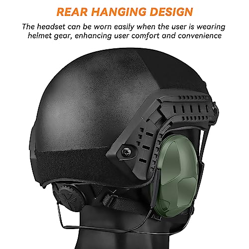 Aoutacc سماعات أذن تكتيكية AOUTACC، سماعات رأس مزودة بإلغاء الضوضاء مثبتة من الخلف، حماية أذن أثناء الرماية للألعاب التكتيكية، مواقع البناء، الصيد - أخضر - Image 3