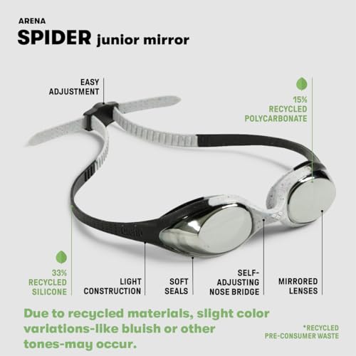 ARENA Unisex Youth Spider Junior Swim Goggles Girls and Boys Ages 6 to 12 Anti-Fog Mirror Lens Easy to Adjust Strap No Leak, Pink/Gray/Pink - Image 3