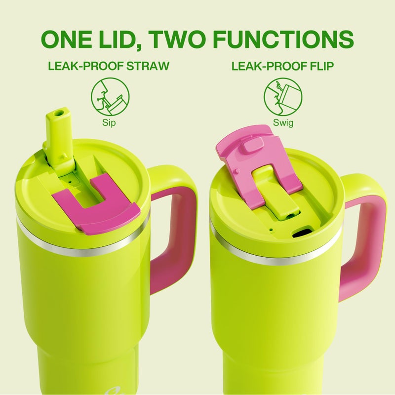 ENCOOL 32 oz Tumbler with Handle and Straw: Stainless Steel Insulated Tumbler Keeps Cold for 24 Hours, Leakproof Travel Cup Fits in Cup Holder and BPA-Free,Acid Green - Image 5