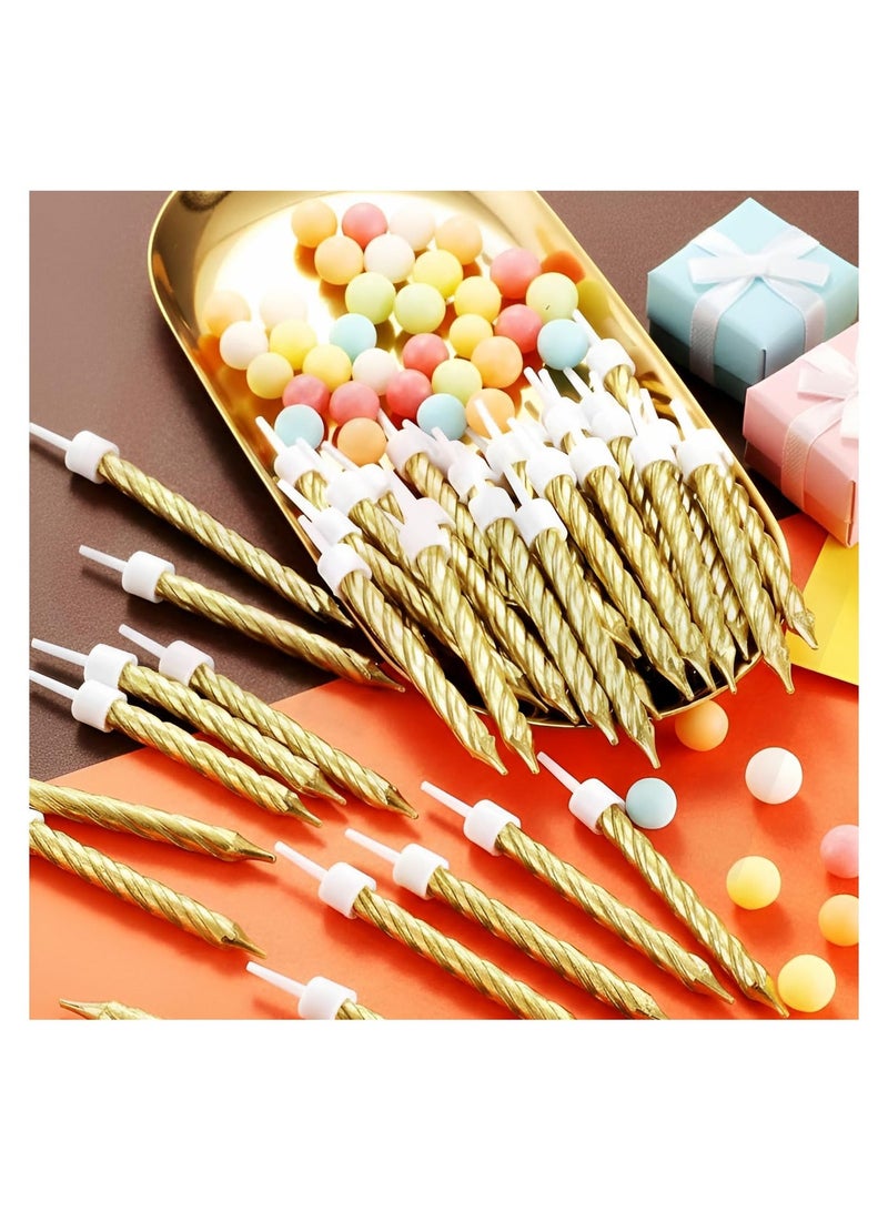 GINI 10 Piece Gold Spiral Birthday Candles with 10 Holders - Metallic Gold Cake Candles for Weddings, Parties & Celebrations - Cupcake & Cake Decoration Set - Image 2