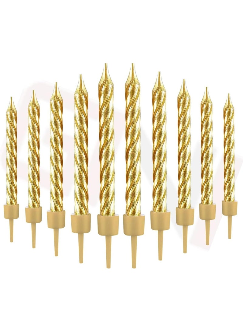 GINI 10 Piece Gold Spiral Birthday Candles with 10 Holders - Metallic Gold Cake Candles for Weddings, Parties & Celebrations - Cupcake & Cake Decoration Set - Image 4