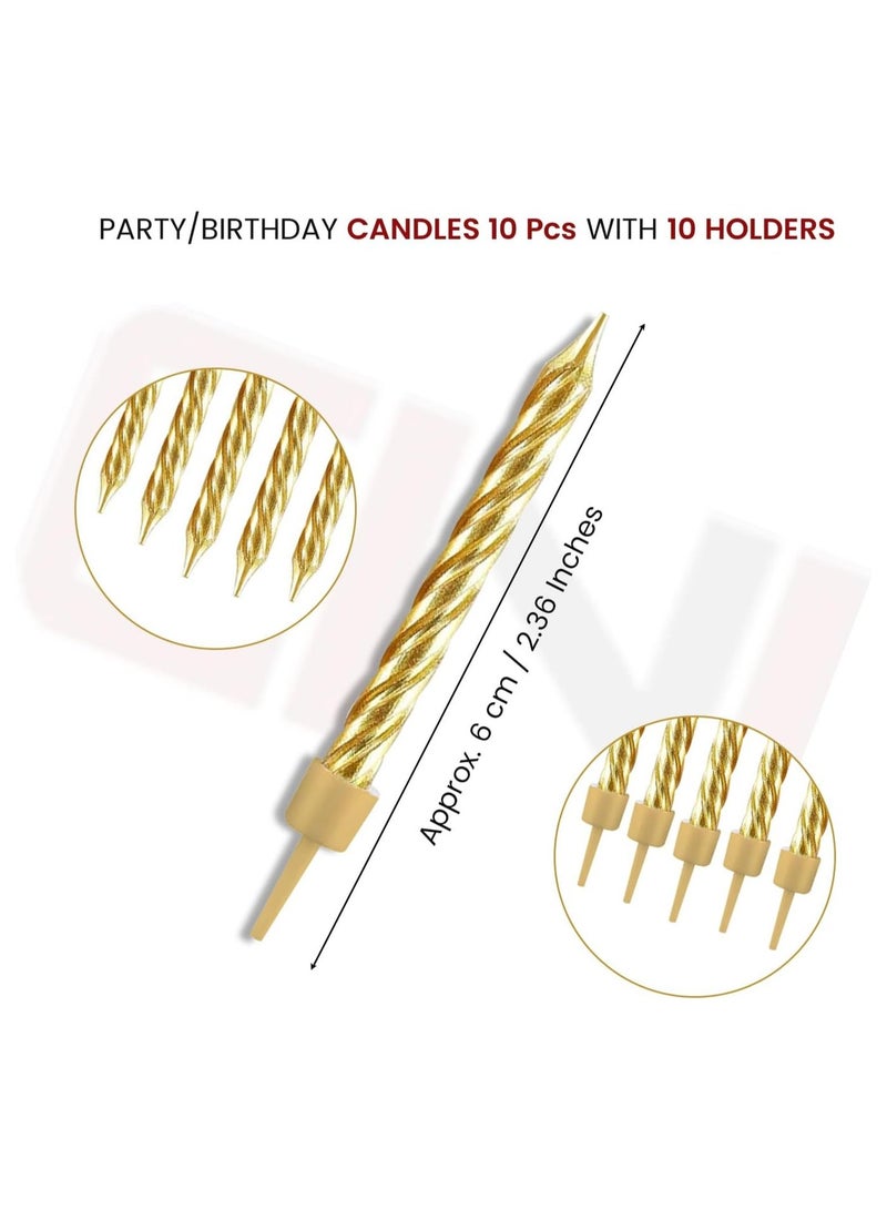 GINI 10 Piece Gold Spiral Birthday Candles with 10 Holders - Metallic Gold Cake Candles for Weddings, Parties & Celebrations - Cupcake & Cake Decoration Set - Image 3
