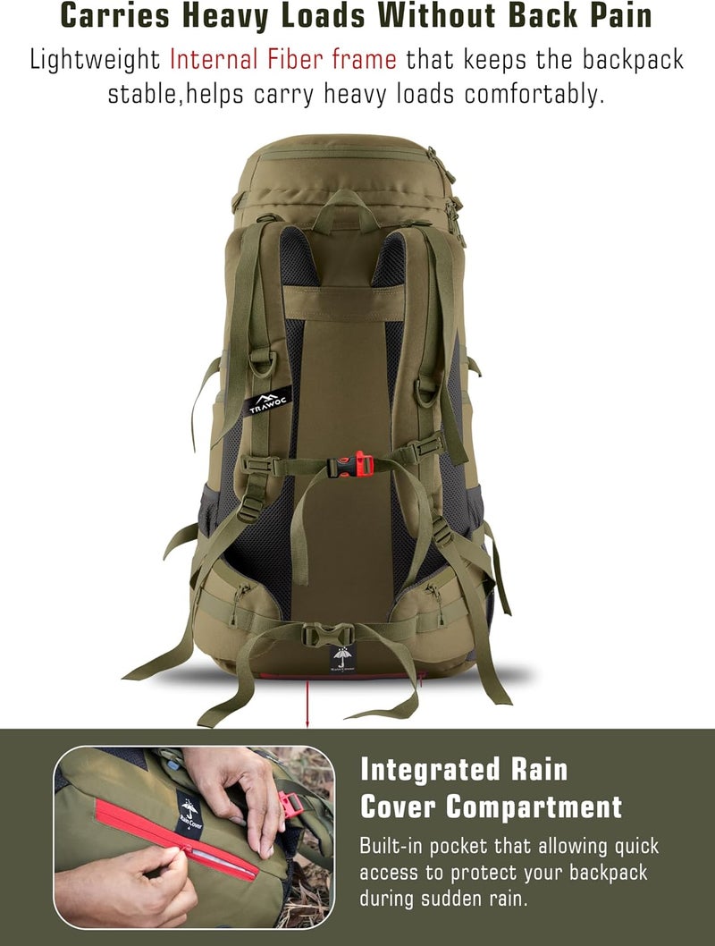 Trawoc FUSION X 50 L Internal Fiber Frame Travel Bag Front & Top Open Backpack for Hiking Trekking Camping, Rucksack for Men & Women with Rain Cover and Shoe Compartment - Image 4
