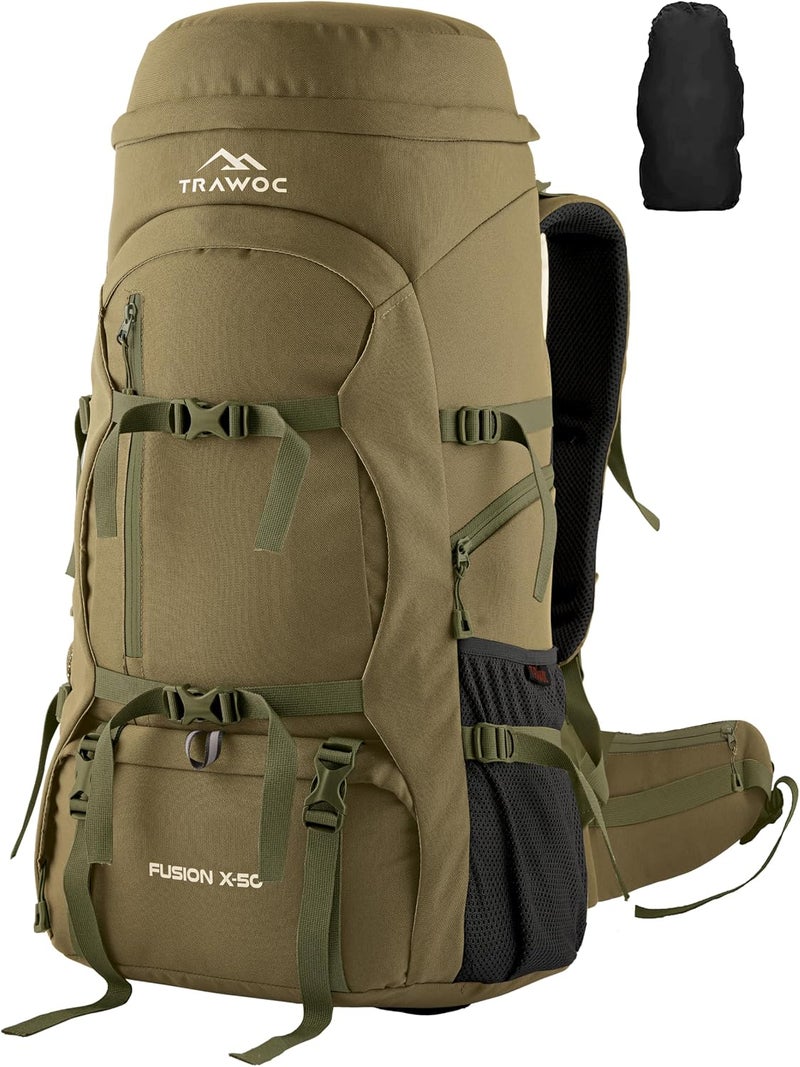 Trawoc FUSION X 50 L Internal Fiber Frame Travel Bag Front & Top Open Backpack for Hiking Trekking Camping, Rucksack for Men & Women with Rain Cover and Shoe Compartment - Image 1