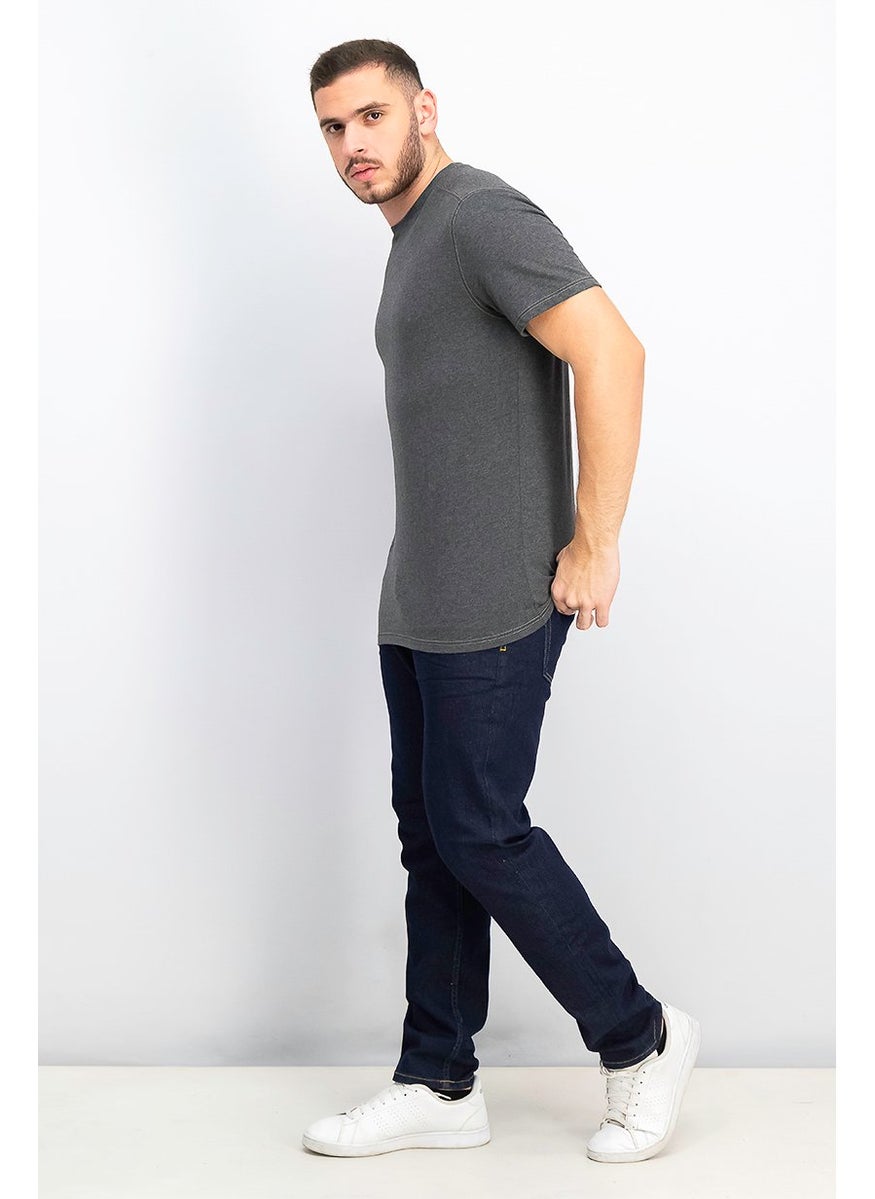 Company Eighty One - Men Crew Neck Short Sleeve Plain T-shirt, Black Heather - Image 1