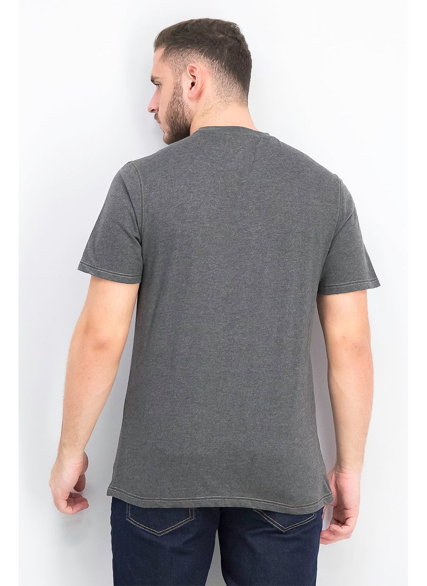 Company Eighty One - Men Crew Neck Short Sleeve Plain T-shirt, Black Heather - Image 1