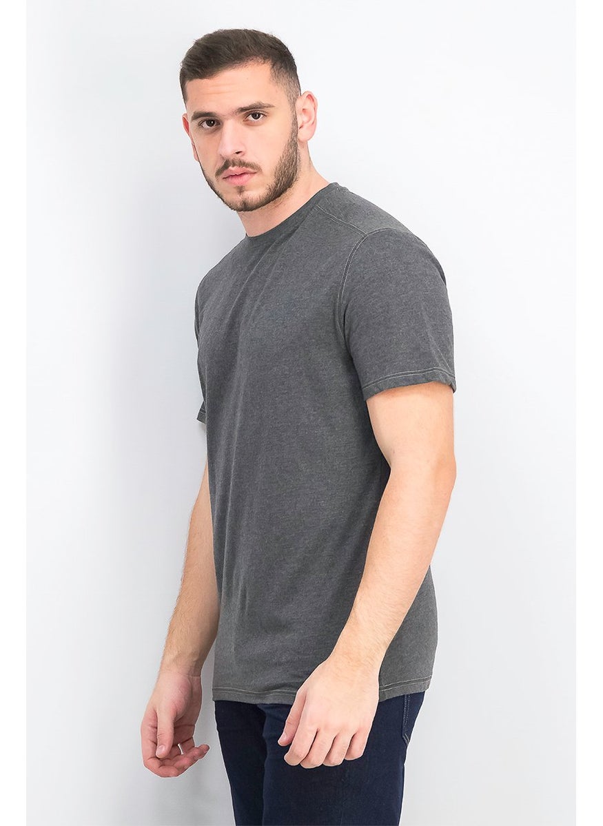 Company Eighty One - Men Crew Neck Short Sleeve Plain T-shirt, Black Heather - Image 1